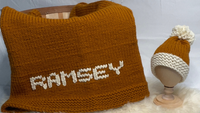 Personalized Hand Knit Baby Blanket & Hat