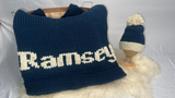 Personalized Hand Knit Baby Blanket & Hat