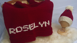 Personalized Hand Knit Baby Blanket & Hat