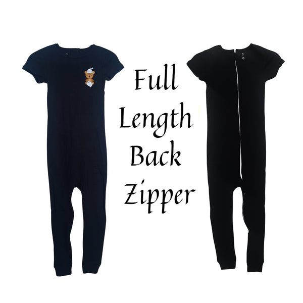 Special Needs Short Sleeve Pajamas, Full Back Zipper Black Size 11/12