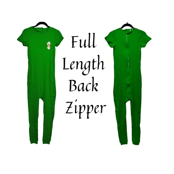 Special Needs Short Sleeve Pajamas, Full Back Zipper Green Size 13/14