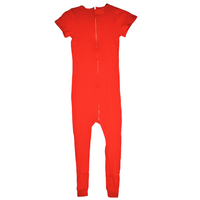 Special Needs Short Sleeve Pajamas, Full Back Zipper Red