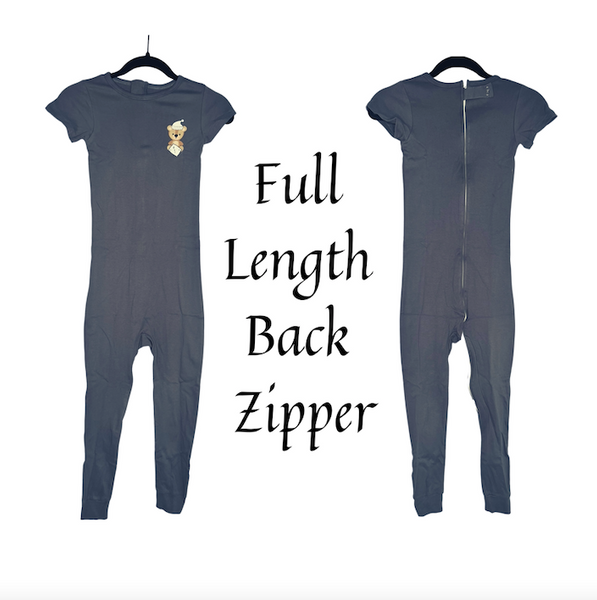 Special Needs Short Sleeve Pajamas, Full Back Zipper Gray