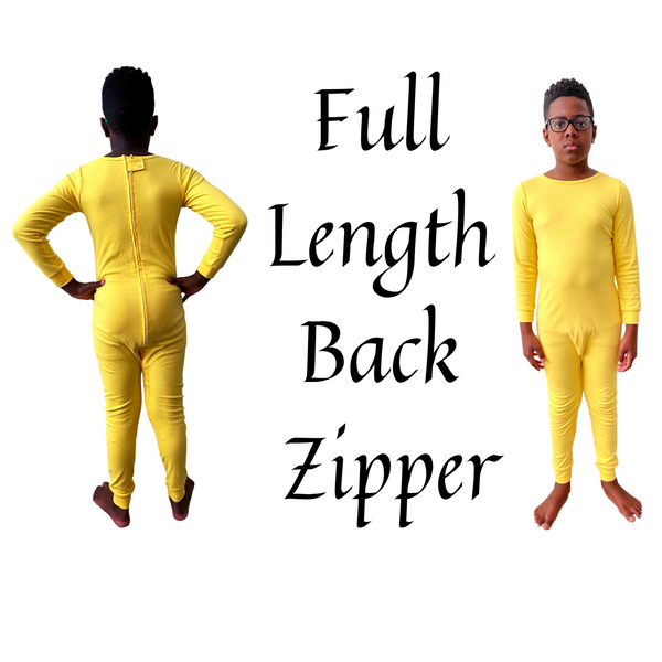 Special Needs Long Sleeve Pajamas, Full Back Zipper Yellow